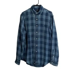 Polo Ralph Lauren Mens Size Large Blue Plaid Shirt Classic Fit Flannel Button